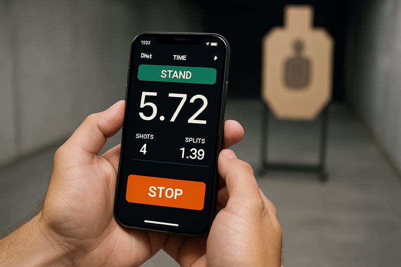 Mobile shot timer and training drill app in use Mobile shot timer and training drill app in use