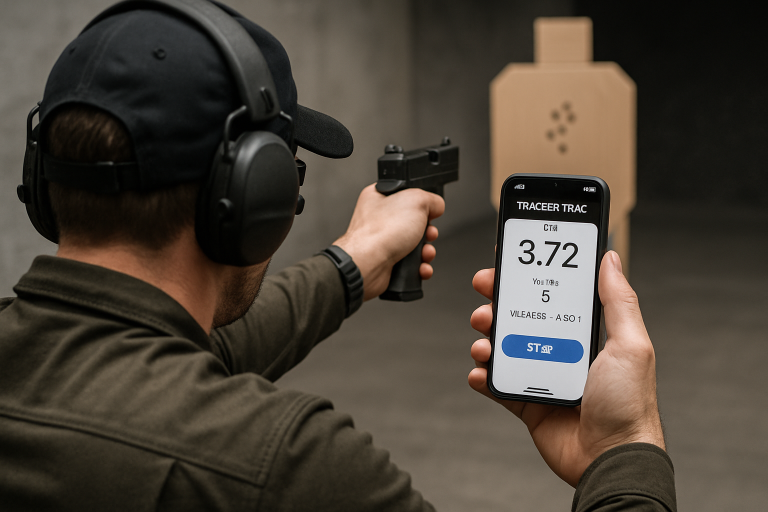 Shooter using TriggerTrac app during a training drill